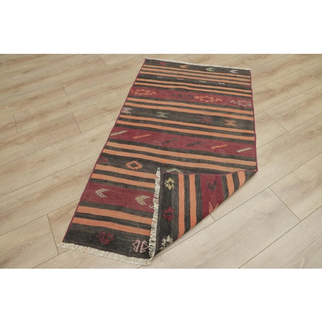 1960s Traditional Ethnic Red Striped Cicim Natural Wool Kilim Rug For Sale In Sacramento - Image 6 of 13