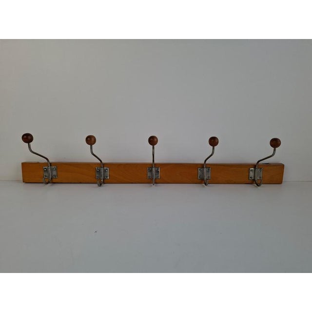 Mid-Century Wooden and Metal Wall Coat Rack, Czechoslovakia, 1960s For Sale - Image 14 of 15