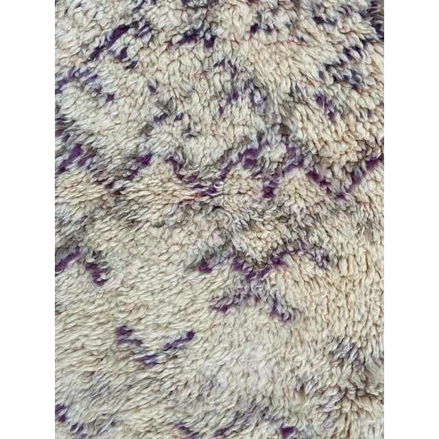 Nice mid century long Moroccan Berber rug with beautiful geometric tribal design and light colors, entirely hand knotted...