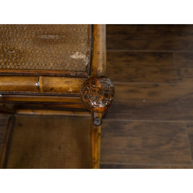 Brown English 1900 Bamboo Side Table with Chinoiserie Decor and Rattan Accents For Sale - Image 8 of 12