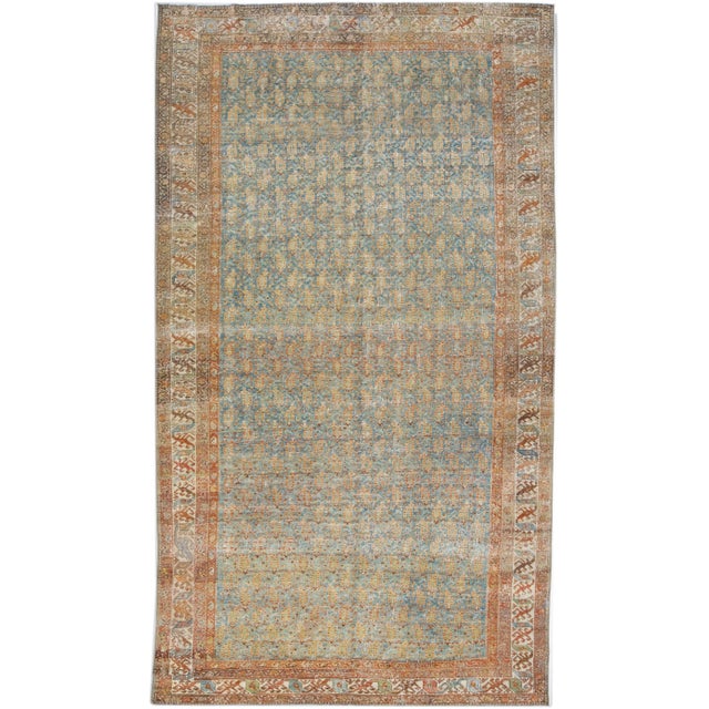 Textile 1960s Allover Antique Persian Malayer Wool Rug With Bue & Rust Color Field For Sale - Image 7 of 7
