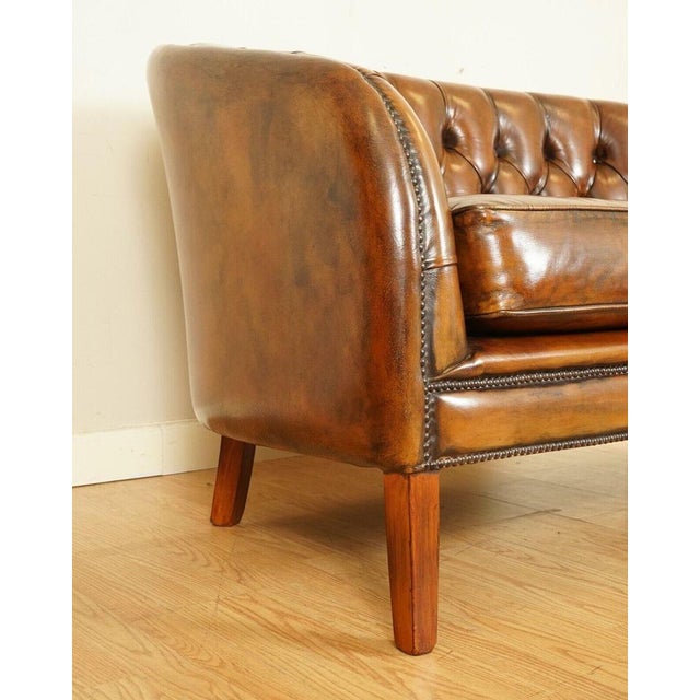 Whiskey Brown Hand-Dyed Leather 2-Seater Sofa, 1940s For Sale - Image 9 of 12