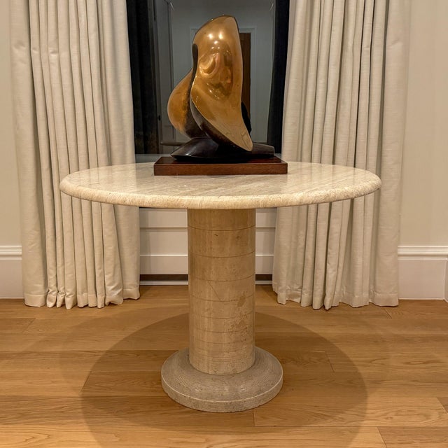 Beige Round Travertine Marble Table For Sale - Image 8 of 8