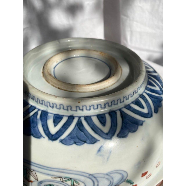 Large 19th Century Japanese Imari Octagonal Bowl With Karashishi & Landscape Panels For Sale - Image 9 of 18