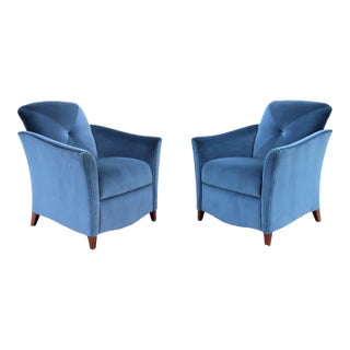Art Deco Style Royal Blue Velvet Lounge Chairs by Jofco - a Pair For Sale