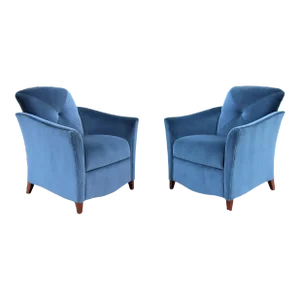 Art Deco Style Royal Blue Velvet Lounge Chairs by Jofco - a Pair