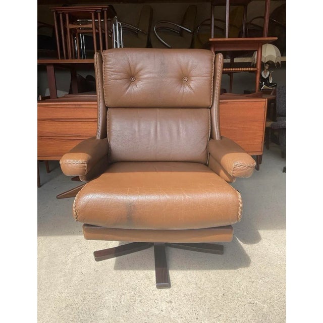 Mid-Century Modern Danish Bison Leather Armchair For Sale - Image 10 of 18