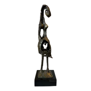 Large 21” Vintage 1970 Signed Bronze Brutalist Female Sculpture on Plinth by Aharon Bezalel
