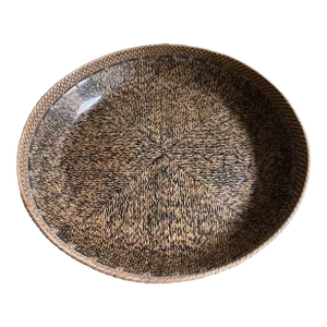 Contemporary Large Bowl With Palm Tree Leaves and Clear Lacquer Finish on Top