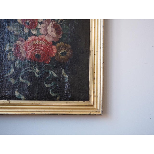 Mid 19th Century 19th Century Original Oil Painting - Flower Bouquet on a Dark Background For Sale - Image 5 of 6