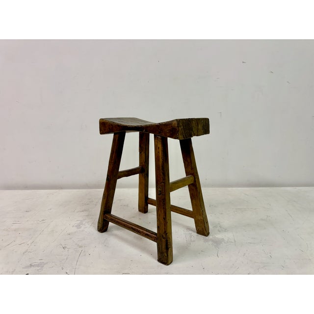 Antique Rustic Elm Stool For Sale - Image 10 of 14