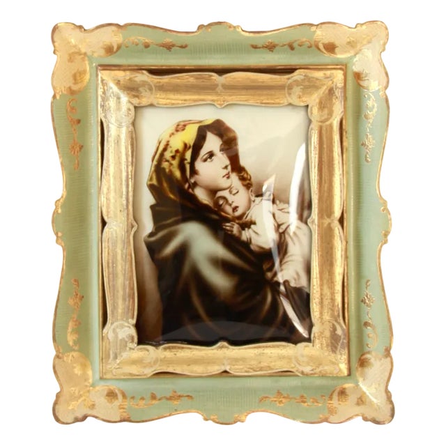 Italian Glass Print of Madonna Del Riposo, 1940s For Sale