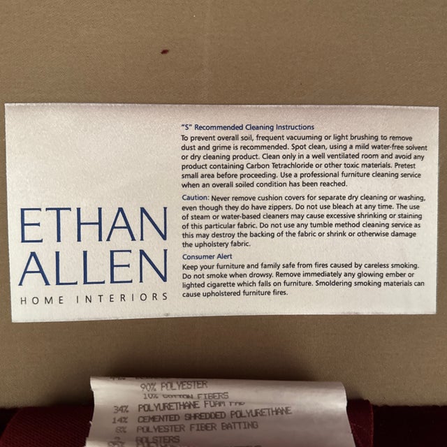 Textile Ethan Allen Red Couch Sofa For Sale - Image 7 of 9