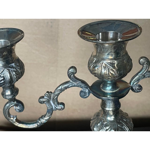 Mid 20th Century Silver Plate Single 3 Light Candelabra Candle Holder For Sale - Image 6 of 11