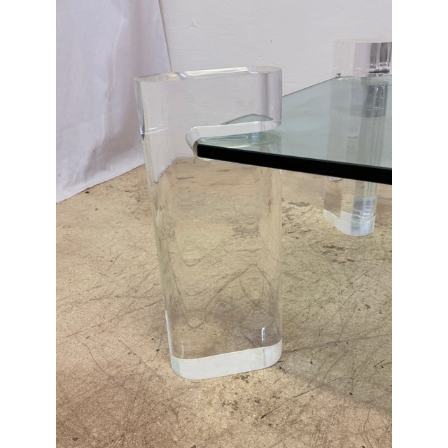 Plastic Karl Springer Lucite and Glass Top Coffee Table, Singed For Sale - Image 7 of 12