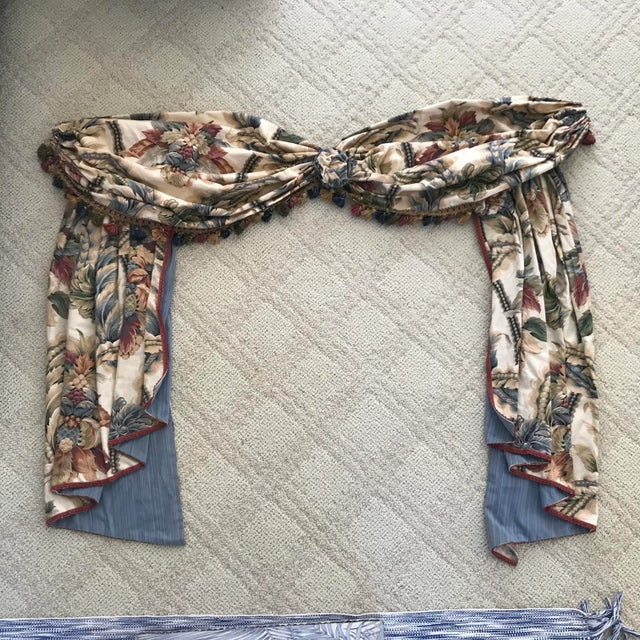1990s Custom Made Designer Jabot and Valance Swag Window Treatments For Sale - Image 12 of 12