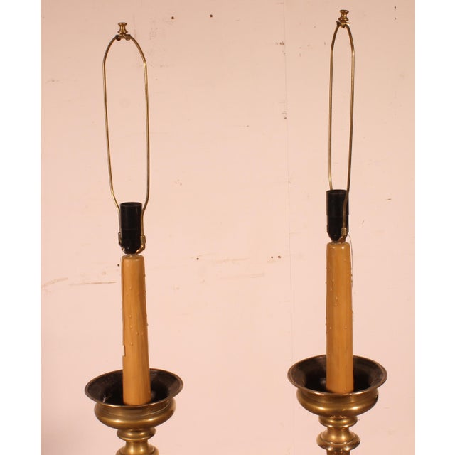Metal Italian Renaissance Style Bronze Candlestick Lamps, 1920s, Set of 2 For Sale - Image 7 of 10
