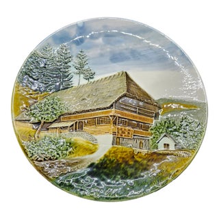 Cico German Majolica Landscape Vintage Plate, Numbered. For Sale
