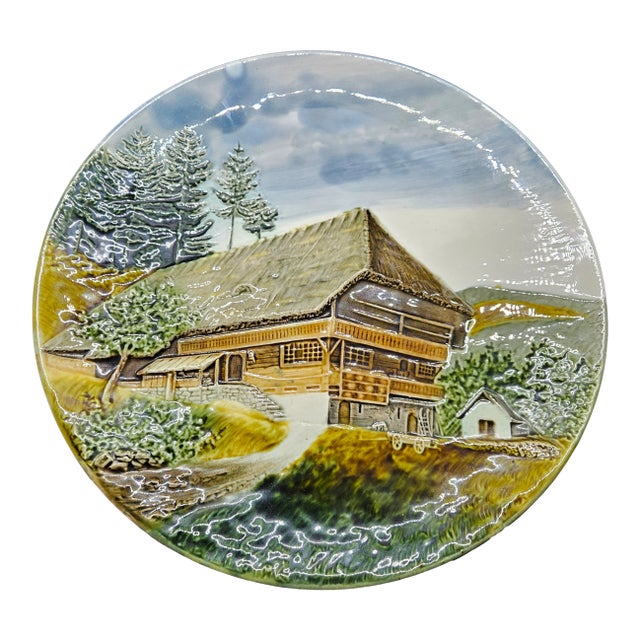 Cico German Majolica Landscape Vintage Plate, Numbered. For Sale