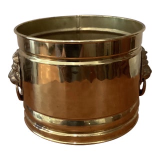 Mid 20th Century English Large Drum Style Brass Planter For Sale