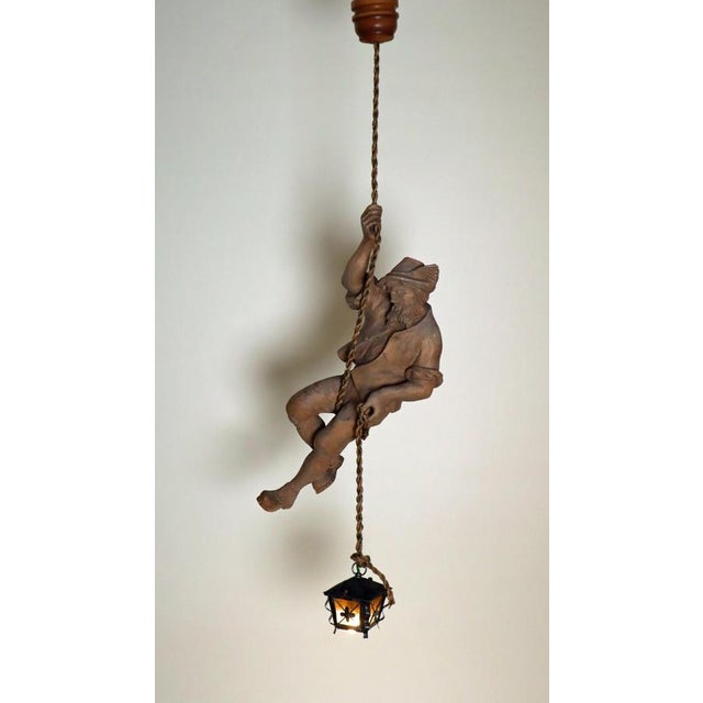 Tyrolean Mountaineer Pendant Lamp in Hand-Carved Softwood, 1980s For Sale - Image 16 of 18