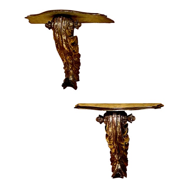 Pair Large Carved Giltwood Brackets For Sale