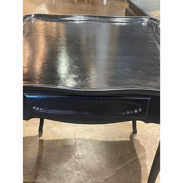 Traditional Pair of Vintage French Black Lacquered Side Tables For Sale - Image 3 of 9
