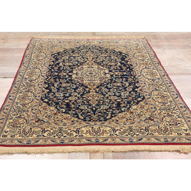 Navy Blue Vintage Persian Tudeshk Nain Rug - 03'06 X 05'09 For Sale - Image 8 of 9