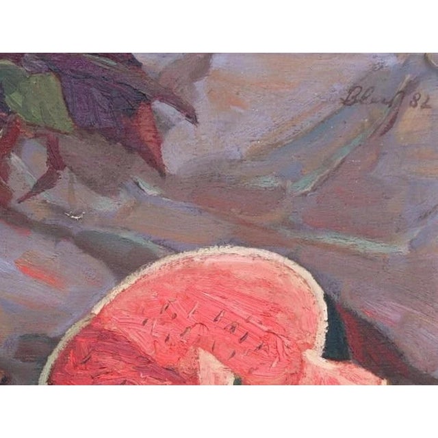 Realism Antique Still Life Oil Painting: Watermelon, Soviet Art, 1982 50-65 For Sale - Image 3 of 6