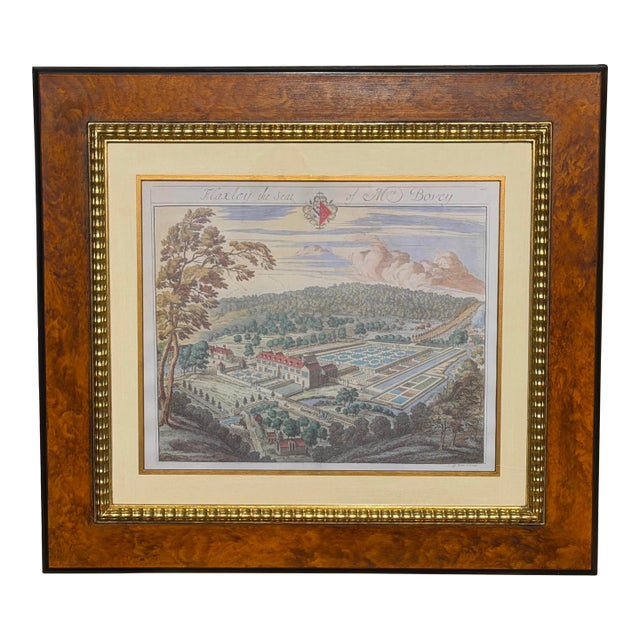 Antique Hand Colored Architectural Print Flaxley by Johannes Kip - Trowbridge Collection For Sale