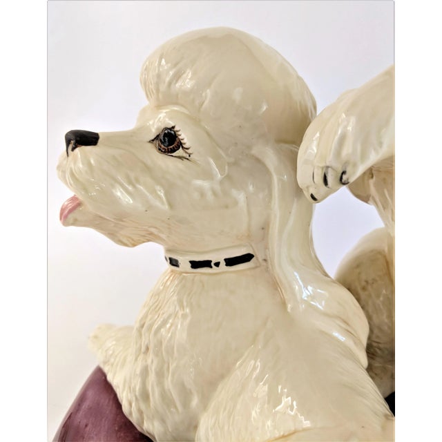 Vintage Ceramic Pair of White Poodles on a Pillow For Sale - Image 9 of 12