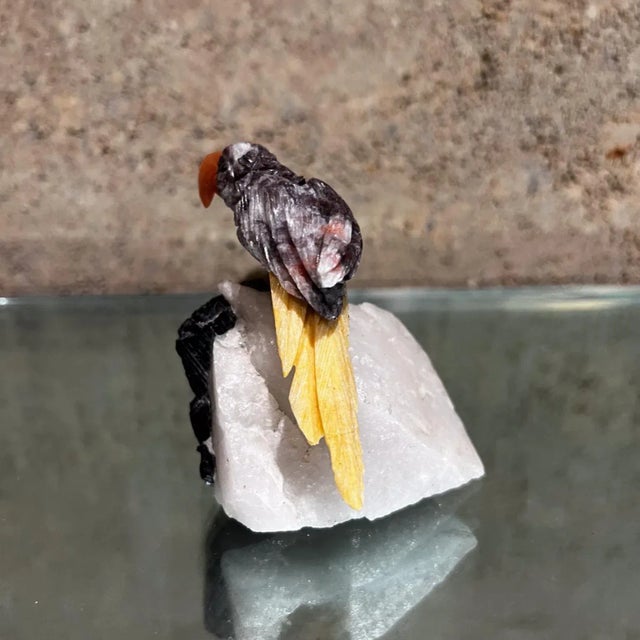 Modern 1980s Rock Art Bird Sculpture Colored Quartz Stone For Sale - Image 3 of 13