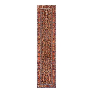 1890s Brown Herati Antique n.w. Persian Bakshaiesh Runner Rug 3'5" X 14'3" Handknotted Wool Carpet For Sale
