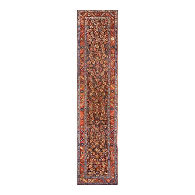 1890s Brown Herati Antique n.w. Persian Bakshaiesh Runner Rug 3'5" X 14'3" Handknotted Wool Carpet For Sale
