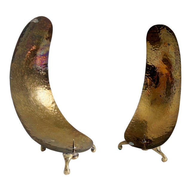 1950s Carl Auböck Style Brass Scoop Candle Holders - A Pair For Sale