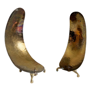 1950s Carl Auböck Style Brass Scoop Candle Holders - A Pair