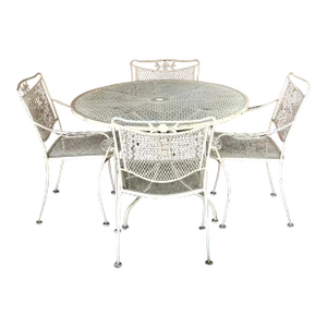 Mid-Century Wrought Iron Patio Table and Four Chairs