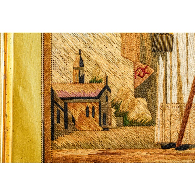 Rare Hand Made Antique Religious Devotional Textile Artwork 19th Century Religious Silkwork Catholic Bishop Saint Home Wall Decor For Sale - Image 10 of 18