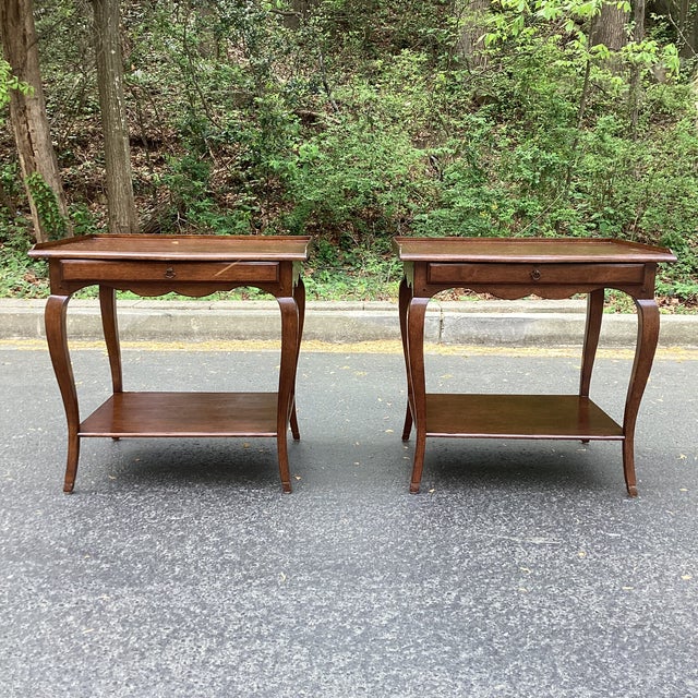 1970s Pair of Minton-Spidell French Provincial Walnut End Tables With Drawers – Fully Restored For Sale - Image 9 of 9
