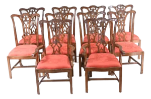 Chippendale Dining Chairs in Mahogany, Set of 10
