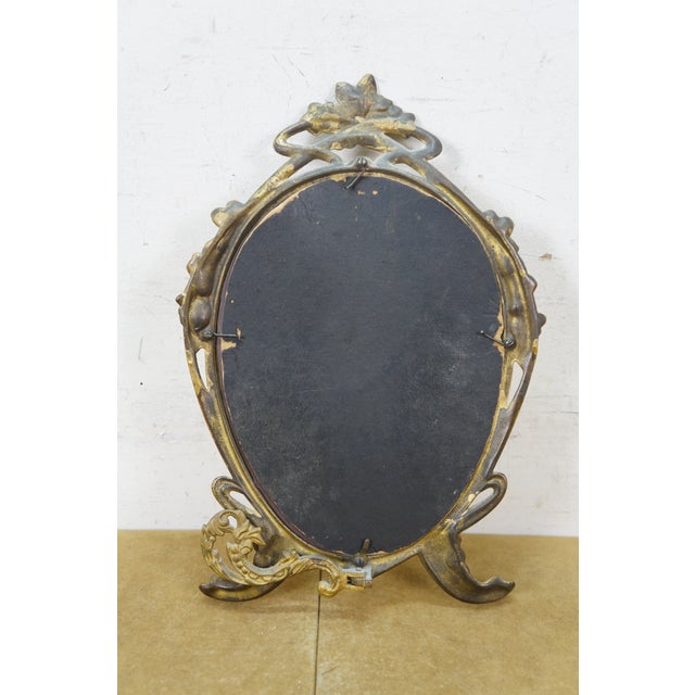 Brass Antique Victorian Art Nouveau Gilt Brass Tabletop Vanity Dressing Mirror 14" For Sale - Image 8 of 13