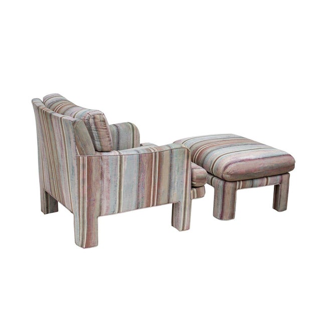 1980s Parsons Style Armchair With Ottoman For Sale - Image 5 of 12