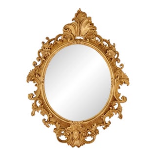 A Vintage Rococo-Style Gold Oval Wall Mirror For Sale