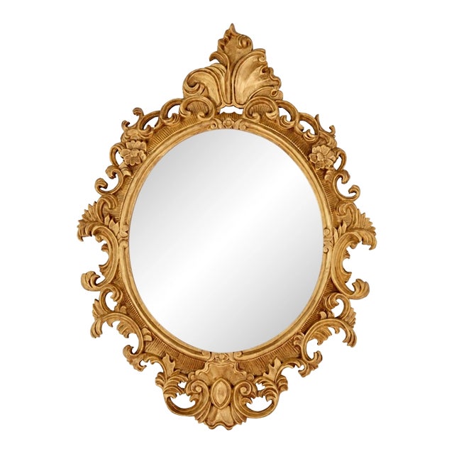 A Vintage Rococo-Style Gold Oval Wall Mirror For Sale