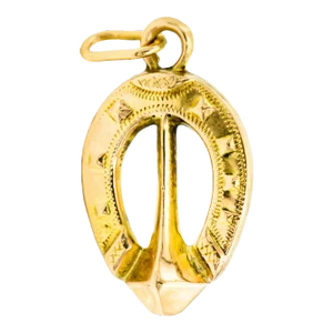 Antique Victorian Double Sided Horse Shoe and Hobnail 14k Gold Charm Pendant