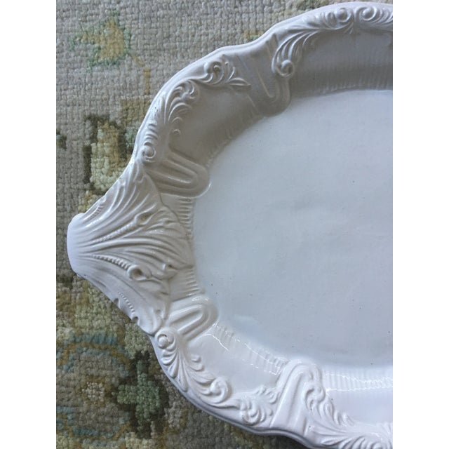 Beautiful rectangular creamware dish molded with naturalistic foliage inspired relief, gadroons and pearls and winding,...
