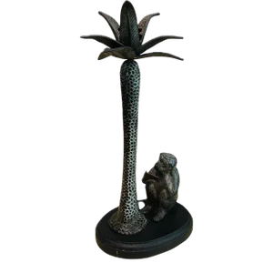 Late 20th Century Maitland Smith Style Bronze Reading Monkey Palm Tree Candle Holder