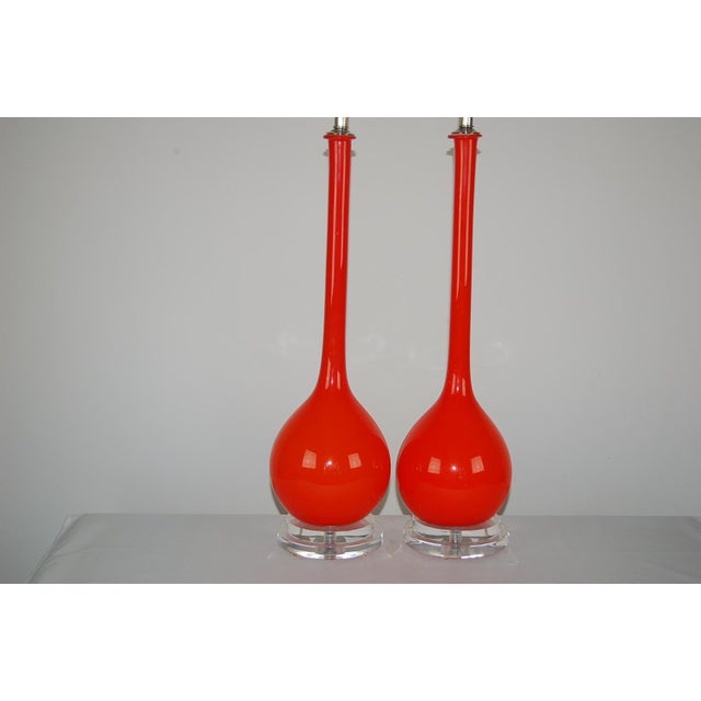 Mid-Century Modern Vintage Murano Long Neck Red Orange Lamps For Sale - Image 3 of 11