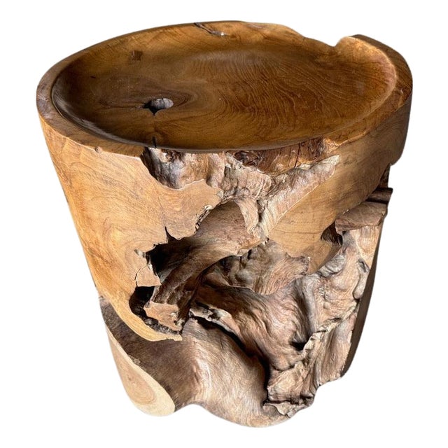 Andrianna Shamaris Large Sculptural Teak Wood Tray Style Side Table For Sale