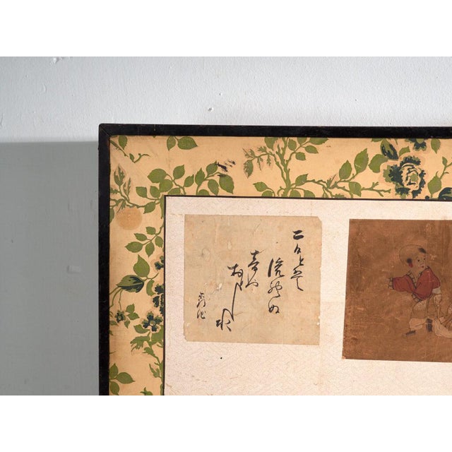 Antique Japanese Two-Panel Screen with Painting Collage, 1900 For Sale - Image 9 of 13
